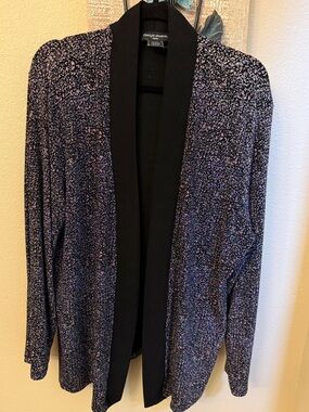 VTG Y2K Lifestyle Studios Black Confetti Print Open Cardigan Blazer Jacket 2X